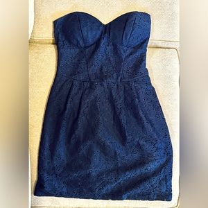 Navy Blue Strapless lace dress